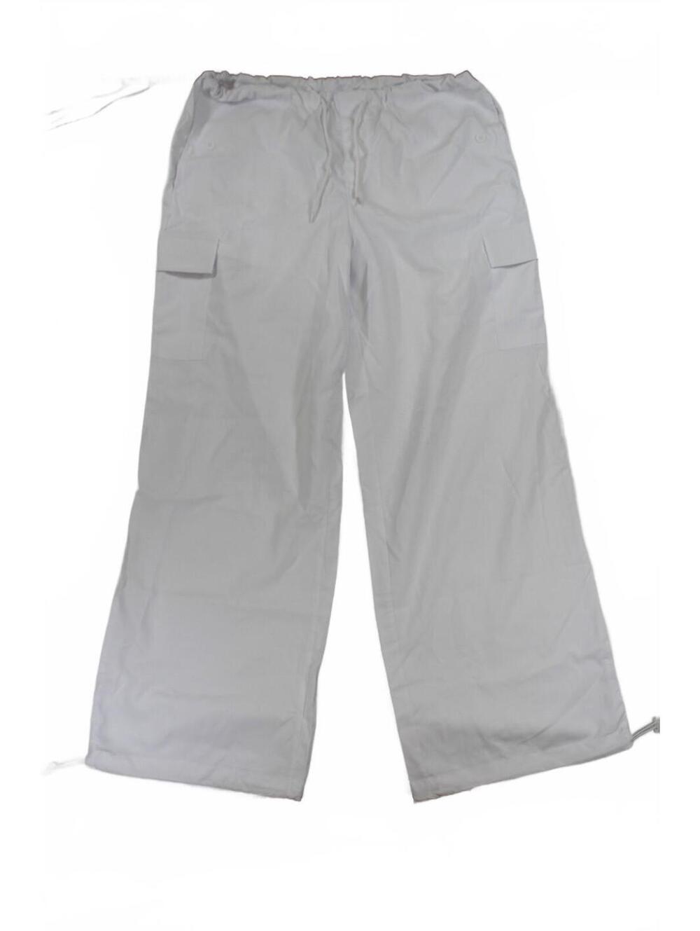 New White Wide Leg Cargo Pants Drawstring Waist - Medium